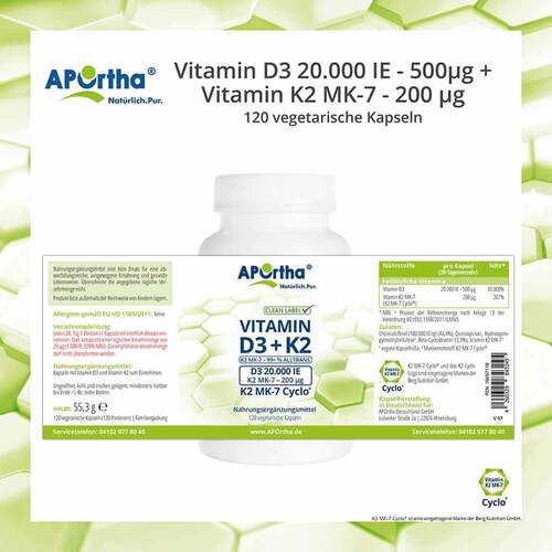 Vitamin D3 20.000 I.E. + K2 200mg mit Quinoapulv.Kapseln  - 2