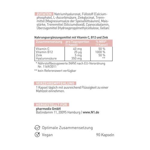 N1 Hyalurons&auml;ure + Vitamin C + Vitamin B12 + Zink Kapseln  - 2