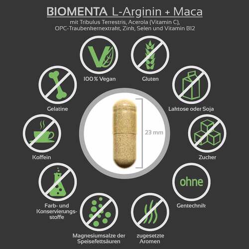 Biomenta L-Arginin + Maca + Tribulus + Acerola Kapseln - 4