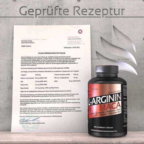 Biomenta L-Arginin + Maca + Tribulus + Acerola Kapseln - 6