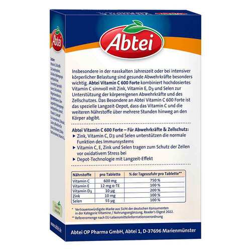 Abtei Vitamin C 600 Forte Tabletten Titandioxidfrei  - 2