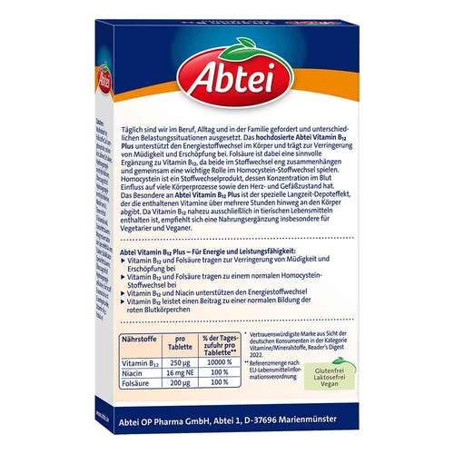 Abtei Vitamin B12 Plus Fols&auml;ure Tabletten Titandioxidfrei  - 2