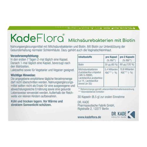 Kadeflora Milchs&auml;urebakterien mit Biotin Kapseln - 3