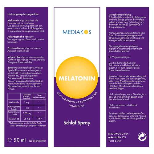 Melatonin Ashwagandha Mediakos Schlaf Spray vegan - 4