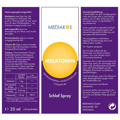 Melatonin Ashwagandha Mediakos Schlaf Spray vegan - 4