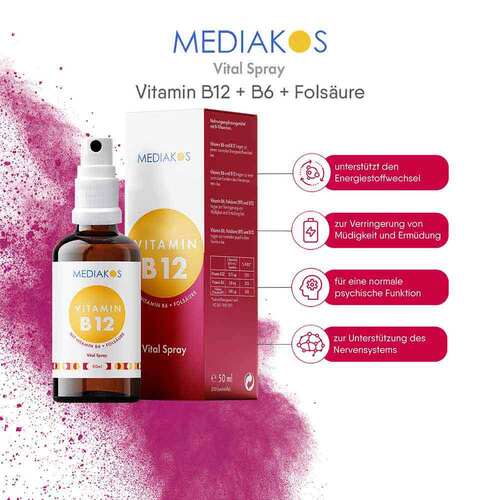 Vitamin B12 + B6 + Fols&auml;ure Mediakos Vital Spray - 3