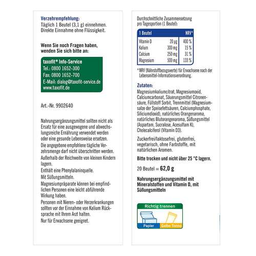 Taxofit Magnesium 500 + Calcium + Kalium Direkt Granulat - 9