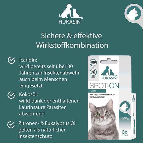 Hukasin Spot-on Zecken- und Flohschutz Ampulle f&uuml;r Katzen - 3