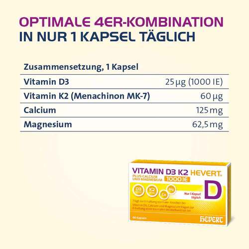 Vitamin D3 K2 Hevert + Calcium und Magnesium 1000 IE Kapseln - 3