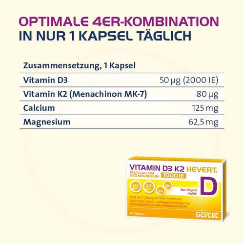 Vitamin D3 K2 Hevert + Calcium und Magnesium 2000 IE Kapseln - 2