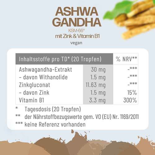 Ashwagandha Mit Zink &amp; Vitamin B1 Tropfen zum Einnehmen  - 3