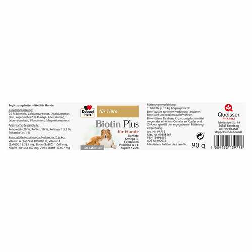 Doppelherz f&uuml;r Tiere Biotin Plus Tabletten f&uuml;r Hunde - 4