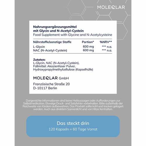 Moleqlar Glynac Glycine &amp; N-Acetylcysteine Kapseln - 4