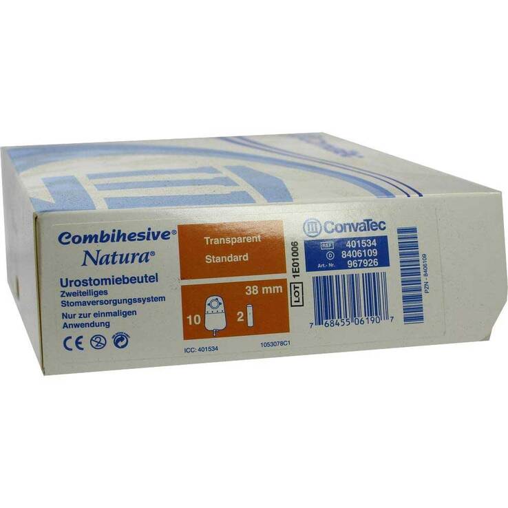 Combihesive Natura Urostomiebeutel Beutel 38mm mit Knickverschluss Rücklaufsperre transparent 550ml - 1