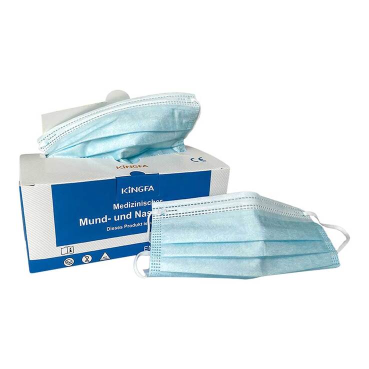 Mundschutz OP blau mit Gummiband und Nasenbügel - 1