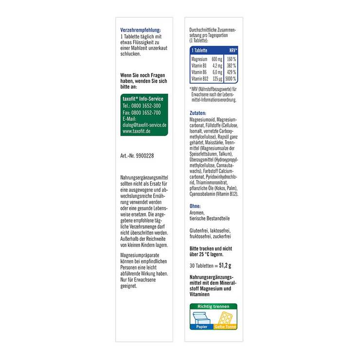 Taxofit Magnesium 600 Forte Depot Tabletten - 9