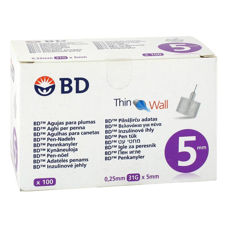 BD Thin Wall Pen-Nadeln 0,25 31 Gx5 mm 100 St