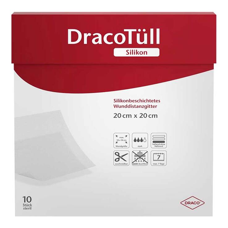 Dracotüll Silikon 20x20cm silikonbesch.Wundkont.Aufl - 1