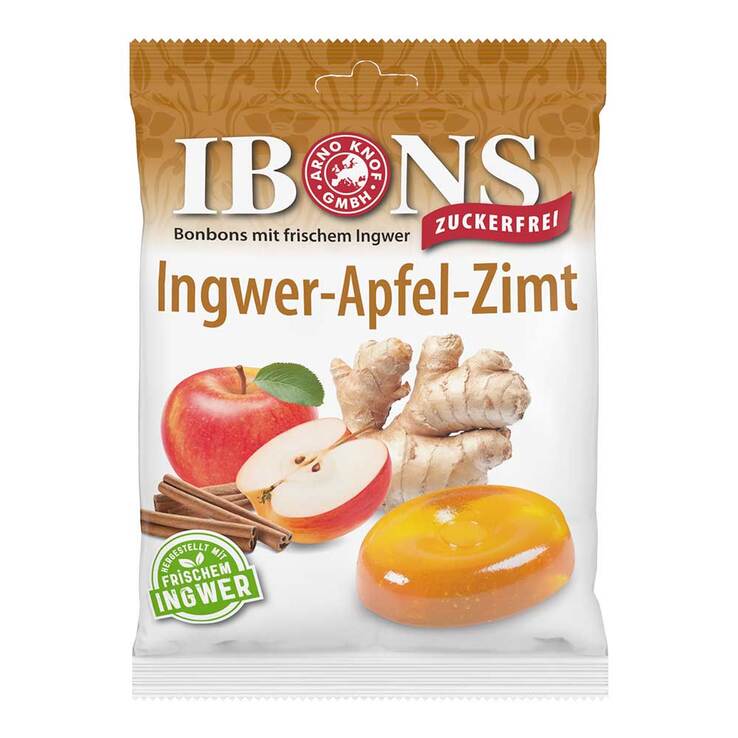 Ibons Ingwer Apfel Zimt ohne Zucker Tüte Lutschbonbons 75 g