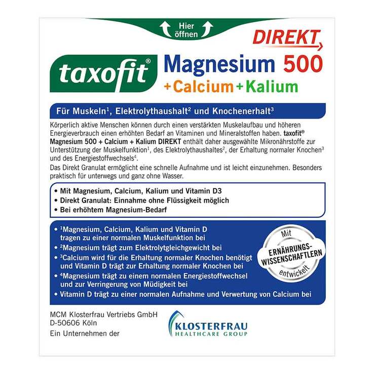 Taxofit Magnesium 500 + Calcium + Kalium Direkt Granulat - 8